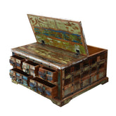 Liberty Reclaimed Wood Square 5 Drawer Coffee Table Chest Multi Colors